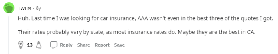 Reddit debate about whether AAA is cheapest by state
