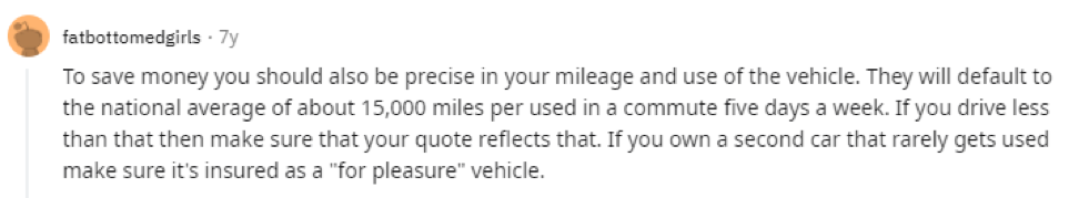 Reddit tip about mileage and car insurance pricing